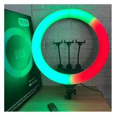 Mj56 Ring Light RGB de 22 polegadas com suporte, 60 W regulável bicolor 3200K-5600K CRI 95+ com efeitos de cenas especiais para vídeo